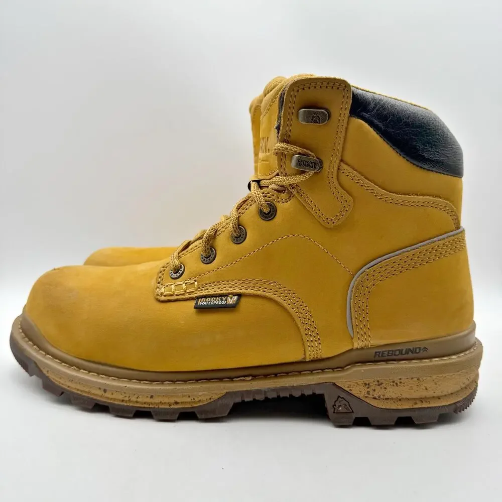 Rocky Mens Rams Horn Composite Toe Work Boot Size 10 Wide Brown Waterproof EUC